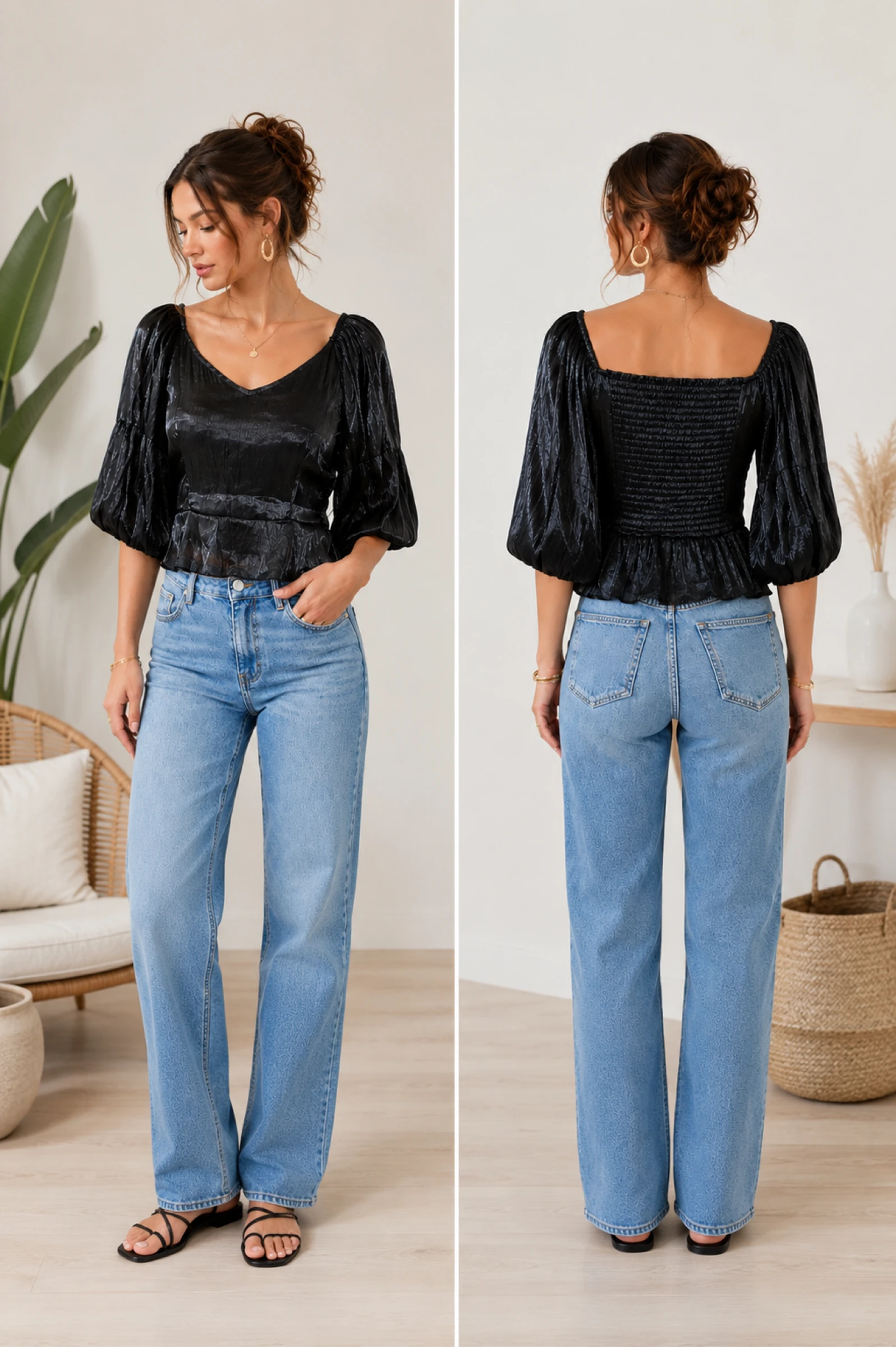Pieces zwarte blouse met pofmouwen maat M